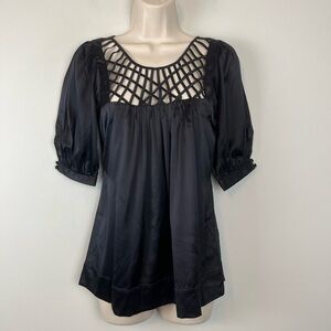 Bebe 100% Silk Y2K Top Blouse Black Size XS Whimsigoth